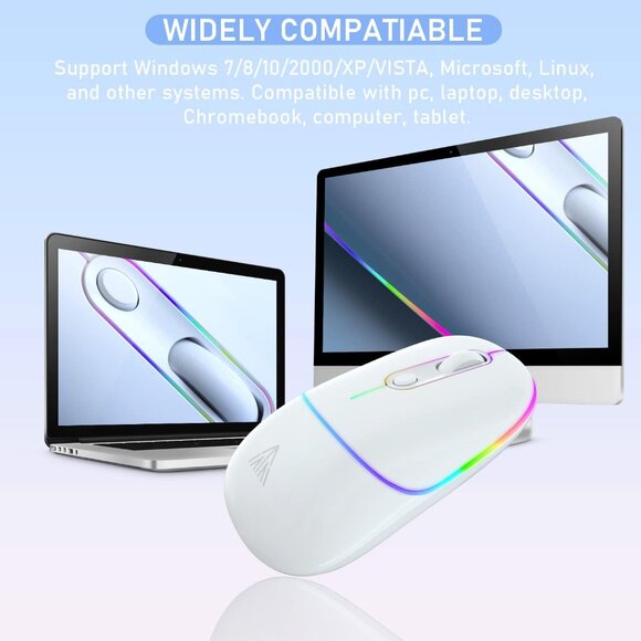 Silent 2.4GHz Wireless Mouse‎ White Rechargeable with RGB - Picture 8 of 9